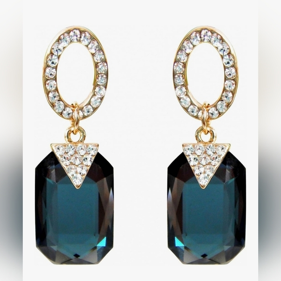 navachi Jewelry - NIB 18k Gold Plated Crystal Zircon   LAKE BLUE EARRINGS. AQUA